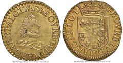 France Château-Regnault (Renaud). François de Bourbon & Louise Marguerite gold Florin d'Or ND (1605-1614) MS61 NGC, M-Unl., Fr-114 var., De May-D21. 3.18gm. Variety with reverse legend reading F BOVRB