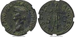 Ancients Roman Imperial Claudius I (AD 41-54). AE as (28mm, 10.24 gm, 7h). NGC Choice XF 5/5 - 4/5, Fine Style. Rome. TI CLAVDIVS CAESAR AVG P M TR P IMP P P, bare head of Claudius I left / LIBERTAS-A