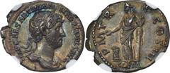 Ancients Roman Imperial Hadrian (AD 117-138). AR denarius (20mm, 3.36 gm, 7h). NGC AU 5/5 - 5/5. Rome, ca. AD 119-122. IMP CAESAR TRAIAN-HADRIANVS AVG, laureate, draped bust of Hadrian right / P M TR-