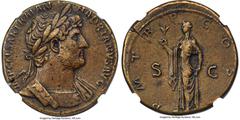 Ancients Roman Imperial Hadrian (AD 117-138). AE sestertius (33mm, 23.64 gm, 6h). NGC XF S 4/5 - 4/5. Rome, ca. AD 119-123. IMP CAESAR TRAIAN-HADRIANVS AVG, laureate, cuirassed bust of Hadrian right, 
