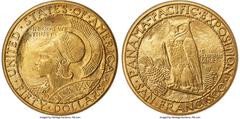 Commemorative Gold 1915-S $50 Panama-Pacific 50 Dollar Round MS63 NGC. The 1915 Panama-Pacific International Exposition was a world's fair held in San Francisco to celebrate the recovery of that city 