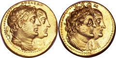 Ptolemy II Philadelphos, with Arsinöe II (285-246 BC). AV mnaieion or oktadrachm (28.01 gm). Alexandria, after 265 BC. AΔEΛΦΩN, conjoined busts of Ptolemy II, diademed and draped, and Arsinöe II, diad