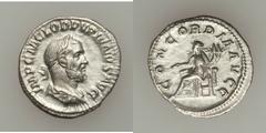 Pupienus (AD 238). AR denarius (2.74 gm). Rome, April-June AD 238. IMP C M CLOD PVPIENVS AVG, laureate, draped and cuirassed bust of Pupienus right / CONCORDIA AVGG, Concordia seated left, holding pat