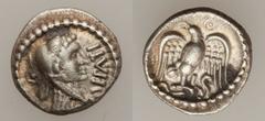CELTIC BRITAIN, Trinovantes and Catuvellauni. Epaticcus (ca. AD 35-43). AR unit (1.25 gm). Head of Hercules right; behind, pellet-in-annulet / Eagle with wings displayed standing facing on serpent, he