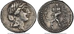 Ancients Roman Republic Julius Caesar, as Dictator (49-44 BC). AR denarius (18mm, 3.89 gm, 5h). NGC XF 4/5 - 4/5. Military mint traveling with Caesar in North Africa, ca. 48-46 BC. Diademed head of Ve