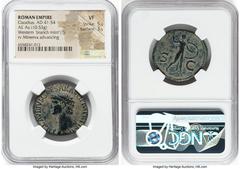 Ancients Roman Imperial Claudius I (AD 41-54). AE as (28mm, 10.53 gm, 7h). NGC VF 5/5 - 3/5. Uncertain western branch mint, ca. AD 41-50. TI CLAVDIVS CAESAR AVG P M TR P IMP, bare head of Claudius I l