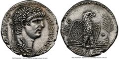Ancients Roman Provincial SYRIA. Antioch. Nero (AD 54-68). AR tetradrachm (25mm, 14.85 gm, 1h). NGC Choice AU 5/5 - 3/5, brushed. Dated Caesarean Era Year 111 and Regnal Year 9 (AD 62/3). NERΩN KAIΣAP
