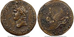 Ancients Roman Imperial Nero, as Augustus (AD 54-68). AE sestertius (35mm, 23.97 gm, 6h). NGC Choice VF 5/5 - 1/5. Lugdunum, ca. AD 65. NERO CLAVD CAESAR AVG GER P M TR P IMP P, laureate head of Nero 
