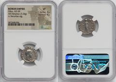 Ancients Roman Imperial Otho (January-April AD 69). AR denarius (18mm, 3.24 gm, 6h). NGC VF 4/5 - 4/5. Rome. IMP M OTHO CAESAR AVG TR P, bare, bewigged head of Otho right / SECVR-I-TAS P R, Securitas 