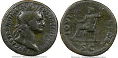 Ancients Roman Imperial Domitian, as Augustus (AD 81-96). AE sestertius (34mm, 24.48 gm, 5h). NGC Fine 5/5 - 3/5. Rome, AD 90-91. IMP CAES DOMIT AVG GERM COS XVII CENS PER P P, laureate head of Domiti