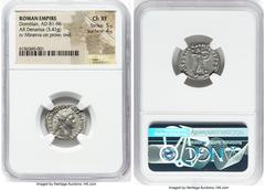 Ancients Roman Imperial Domitian, as Augustus (AD 81-96). AR denarius (19mm, 3.41 gm, 6h). NGC Choice XF 5/5 - 4/5. Rome, 14 September AD 93-13 September AD 94. IMP CAES DOMIT AVG-GERM P M TR P XIII, 