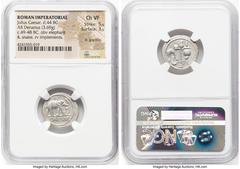 Ancients Roman Republic Julius Caesar, as Dictator (49-44 BC). AR denarius (19mm, 3.69 gm, 6h). NGC Choice VF 5/5 - 3/5, light graffito. Military mint traveling with Caesar in northern Italy, ca. 49-4