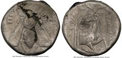 IONIA. Ephesus. Ca. 4th century BC. AR tetradrachm (23mm, 12h). NGC Fine. Ca. 350-340 BC. Cleandrides, magistrate. E-Φ, bee with straight wings seen from above / KΛEANΔPIΔHΣ, forepart of stag kneeling