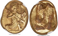 Ancients Greek ACHAEMENID PERSIA. Xerxes II-Artaxerxes II (5th-4th centuries BC). AV daric (17mm, 8.37 gm). NGC Choice AU S 5/5 - 4/5, Fine Style. Lydo-Milesian standard, Sardes, ca. 400-350 BC. Persi