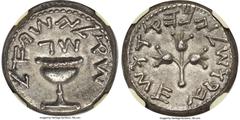 Ancients Judaea JUDAEA. The Jewish War (AD 66-70). AR shekel (22mm, 13.83 gm, 12h). NGC Choice AU 5/5 - 4/5. Jerusalem, dated Year 3 (April AD 68-May AD 69). Shekel of Israel (Paleo-Hebrew), omer cup 