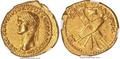 Ancients Roman Imperial Nero Claudius Drusus (38-9 BC). AV aureus (19mm, 7.78 gm, 2h). NGC AU 5/5 - 4/5. Rome, ca. AD 41-45. NERO CLAVDIVS DRVSVS GERMANICVS IMP, head of Nero Claudius Drusus left, wre