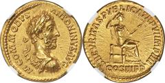 Ancients Roman Imperial Commodus, as Augustus (AD 177-192). AV aureus (20mm, 7.28 gm, 12h). NGC AU 5/5 - 4/5. Rome, AD 181. •M•COMMODVS-ANTONINVS AVG, laureate, cuirassed bust of Commodus right, with 