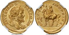Ancients Roman Imperial Septimius Severus (AD 193-211). AV aureus (20mm, 7.32 gm, 12h). NGC MS S 5/5 - 4/5. Rome, AD 200-201. SEVERVS AVG-PART MAX, laureate bust of Septimius Severus right, with aegis