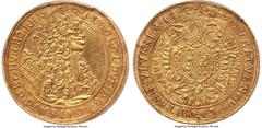Transylvania Leopold I gold 10 Ducat 1695-KV UNC Details (Repaired) PCGS, Klausenburg mint, Fr-482, MBR-2682, Resch-13. 34.46gm. A bold oversized Taler-sized issue, but awe-inspiringly struck in gold.
