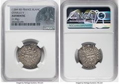 France 5-Piece Lot of Certified Assorted Medieval Deniers Authentic NGC, 1) Charles V Blanc ND (1364-80). 2.38gm 2) Philip IV Denier ND (1285-1314). 0.98gm 3) Abbey of Saint Martin Denier ND (1150-120