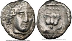 Ancients Greek CARIAN ISLANDS. Rhodes. Ca. 408-404 BC. AR tetradrachm (26mm, 15.19 gm, 12h). NGC VF 4/5 - 2/5, brushed. Head of Helios facing, turned slightly right, hair arrayed in radiating waves / 