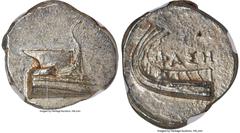 Ancients Greek LYCIA. Phaselis. Ca. 4th century BC. AR stater (24mm, 10.38 gm, 2h). NGC MS 4/5 - 4/5. Prow of galley right with fighting platform, gunwale decorated with eye / ΦAΣH, stern of galley to