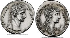 Ancients Roman Provincial SYRIA. Antioch. Nero (AD 54-68), with Agrippina Junior. AR tetradrachm (27mm, 15.02 gm, 11h). NGC AU 4/5 - 3/5, brushed. Dated Caesarean Era Year 105 and Regnal Year 3 (AD 56