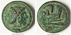 Ancients Roman Republic Anonymous. Ca. 225-217 BC. AE aes grave as (60mm, 249.01 gm, 12h). VF. Libral standard, Rome. Bearded head Janus; on raised disk, horizontal I (mark of value) below / Prow of w