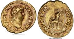 Ancients Roman Imperial Nero, as Augustus (AD 54-68). AV aureus (21mm, 7.28 gm, 5h). NGC VF 5/5 - 4/5, Boscoreale Tone. Rome, ca. AD 64-65. NERO CAESAR-AVGVSTVS, laureate head of Nero right / IVPPITER
