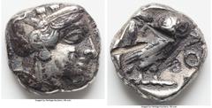 Ancients Greek ATTICA. Athens. Ca. 440-404 BC. AR tetradrachm (24mm, 17.09 gm, 9h). VF, test cuts. Mid-mass coinage issue. Head of Athena right, wearing earring, necklace, and crested Attic helmet orn
