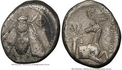 Ancients Greek IONIA. Ephesus. Ca. 4th century BC. AR tetradrachm (23mm, 12h). NGC Fine. Ca. 340-325 BC, Alcippus, magistrate. E-Φ, bee with straight wings seen from above / AΛKIΠΠOΣ, forepart of stag