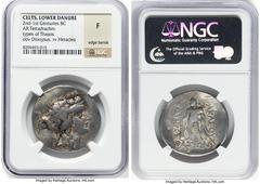 Ancients Ancient Lots ANCIENT LOTS. Lower Danube. Uncertain Celtic Tribe. Ca. 2nd-1st centuries BC. Lot of two (2) AR tetradrachms. Fine. Includes: Two Celtic tetradrachms, imitating Thasos. Celticize