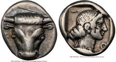 Ancients Greek PHOCIS. Phocian League. Federal Issue. Ca. 5th century BC. AR triobol or hemidrachm (14mm, 2h). NGC VF, scratches. Head of bull facing / Φ-O-K-I, head of Artemis right, wearing taenia, 