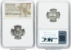 Ancients Roman Imperial Nerva (AD 96-98). AR denarius (18mm, 3.52 gm, 6h). NGC XF 5/5 - 4/5. Rome, AD 97. IMP NERVA CAES AVG-P M TR P COS II P P, laureate head of Nerva right / CONCORDIA-EXERCITVVM, c