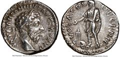 Ancients Roman Imperial Marcus Aurelius, as Augustus (AD 161-180). AR denarius (18mm, 5h). NGC XF. Rome, AD 170-171. IMP M ANTONINVS AVG TR P XXV, laureate head of Marcus Aurelius right / VOTA SOL-DEC