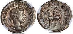 Ancients Roman Imperial Gordian III, as Augustus (AD 238-244). AR denarius (20mm, 3.13 gm, 1h). NGC Choice XF 4/5 - 5/5. Rome, March-May AD 240. IMP GORDIANVS PIVS FEL AVG, laureate, draped, and cuira