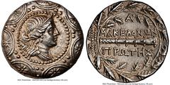 Ancients Greek MACEDON UNDER ROME. First Meris. Ca. 167-148 BC. AR tetradrachm (31mm, 16.99 gm, 8h). NGC Choice AU 5/5 - 4/5. Ca. 158-150 BC. Bust of Artemis right, wearing stephane, bow and capped qu