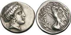Elis. Olympia. Hera Mint, 111th Olympiad, c. 336 BC. Stater, 12.11g (10h). Obv: Head of Hera right, wearing earring and stephane inscribed FΑΛΕΙΩΝ ('of the people of Elis'). Rx: Eagle, with open wings