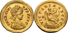 Arcadius, Lot of Two Fractional gold coins, a very rare semissis and a tremissis. 1. Semissis, Constantinople, 403-8 AD, 2.24g, 6h. Obv: D N ARCADI - VS P F AVG Laurel- and rosette-diademed, draped, c