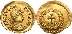 Aelia Pulcheria, Sister of Theodosius II. Tremissis, 1.44g (1h). Constantinople. Obv: AEL PVLCH - ERIA AVG Diademed, draped bust right, seen from front. Rx: Cross within wreath, CONOB* below, RIC's wr