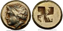 Ancients Greek IONIA. Phocaea. Ca. 387-326 BC. EL hecte (10mm, 2.52 gm). NGC VF 5/5 - 2/5, light marks. Head of female left, hair rolled and tied at forehead, wearing taenia, necklace, and pendant ear