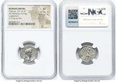 Ancients Roman Imperial Tiberius, as Augustus (AD 14-37). AR denarius (18mm, 3.67 gm, 1h). NGC XF 4/5 - 2/5. Lugdunum, ca. AD 15-18. TI CAESAR DIVI-AVG F AVGVSTVS, laureate head of Tiberius right / PO