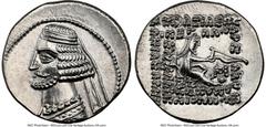 Ancients Greek PARTHIAN KINGDOM. Mithradates IV (58/7-55 BC). AR drachm (20mm, 3.84 gm, 11h). NGC Choice AU 5/5 - 2/5, brushed. Mithradatkart. Short bearded bust of Mithradates IV left, wearing double