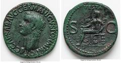 Ancients Roman Imperial Gaius (Caligula) (AD 37-41). AE as (29mm, 11.01 gm, 7h). VF, altered surface. Rome, 37-38 AD. C•CAESAR•AVG•GERMANICVS•PON•M•TR•POT, bare head of Caligula left / VESTA, Vesta en