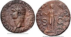 Ancients Roman Imperial Claudius I (AD 41-54). AE as (28mm, 11.26 gm, 7h). NGC Choice VF 5/5 - 1/5. Rome, ca. AD 41-51. TI CLAVDIVS CAESAR AVG P M TR P IMP, bare head of Claudius I left / LIBERTAS-AVG