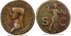 Ancients Roman Imperial Claudius I (AD 41-54). AE as (29mm, 9.57 gm, 7h). NGC Fine 4/5 - 3/5. Rome, ca. AD 46-54. TI CLAVDIVS CAESAR•AVG P M TR P IMP P P, bare head of Claudius left / Minerva advancin