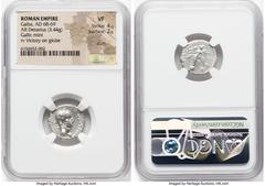 Ancients Roman Imperial Galba (AD 68-69). AR denarius (18mm, 3.44 gm, 7h). NGC VF 4/5 - 2/5, scuffs. Rome, June-December AD 68. SER GALBA-IMPERATOR, laureate head of Galba right / VICTORIA-P•R, Victor