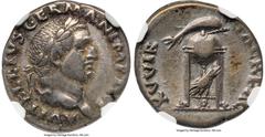 Ancients Roman Imperial Vitellius (late April-20 December AD 69). AR denarius (19mm, 3.38 gm, 7h). NGC XF 4/5 - 3/5. Rome. A VITELLIVS GERMAN IMP TR P, laureate head of Vitellius right / XV VIR-SACR F