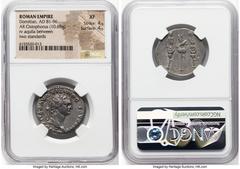 Ancients Roman Imperial Domitian, as Augustus (AD 81-96). AR cistophorus (26mm, 10.65 gm, 6h). NGC XF 4/5 - 4/5. Rome, AD 82. IMP CAES DOMITIAN AVG P M COS VIII, laureate head of Domitian right / Aqui