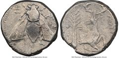Ancients Greek IONIA. Ephesus. Ca. 4th century BC. AR tetradrachm (22mm, 12h). NGC Fine. Ca. 340-325 BC, Pelephus, magistrate. E-Φ, bee with straight wings seen from above / ΠHΛEΦOΣ, forepart of stag 